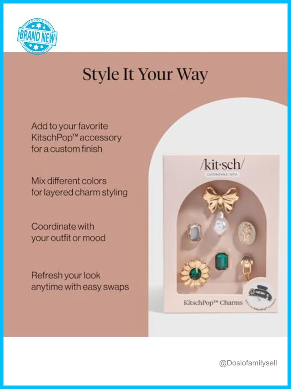 Interchangeable Hair Clip Charms Set - 6pcs Gold Accent Charms